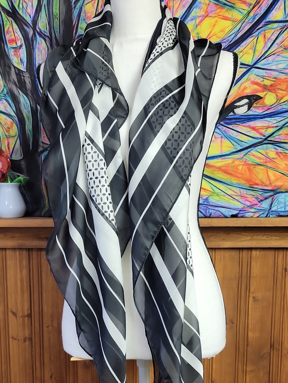 Dane Buchman Elegant Black & White Striped Women's Scarf Jacket Accessory